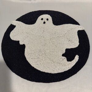 Vintage Beaded Charger Placemat Halloween Ghost 13 Inches Diameter